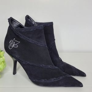 Vicini GZ Rare Black Suede Ruffled Pointed Heeled Boot 39.5